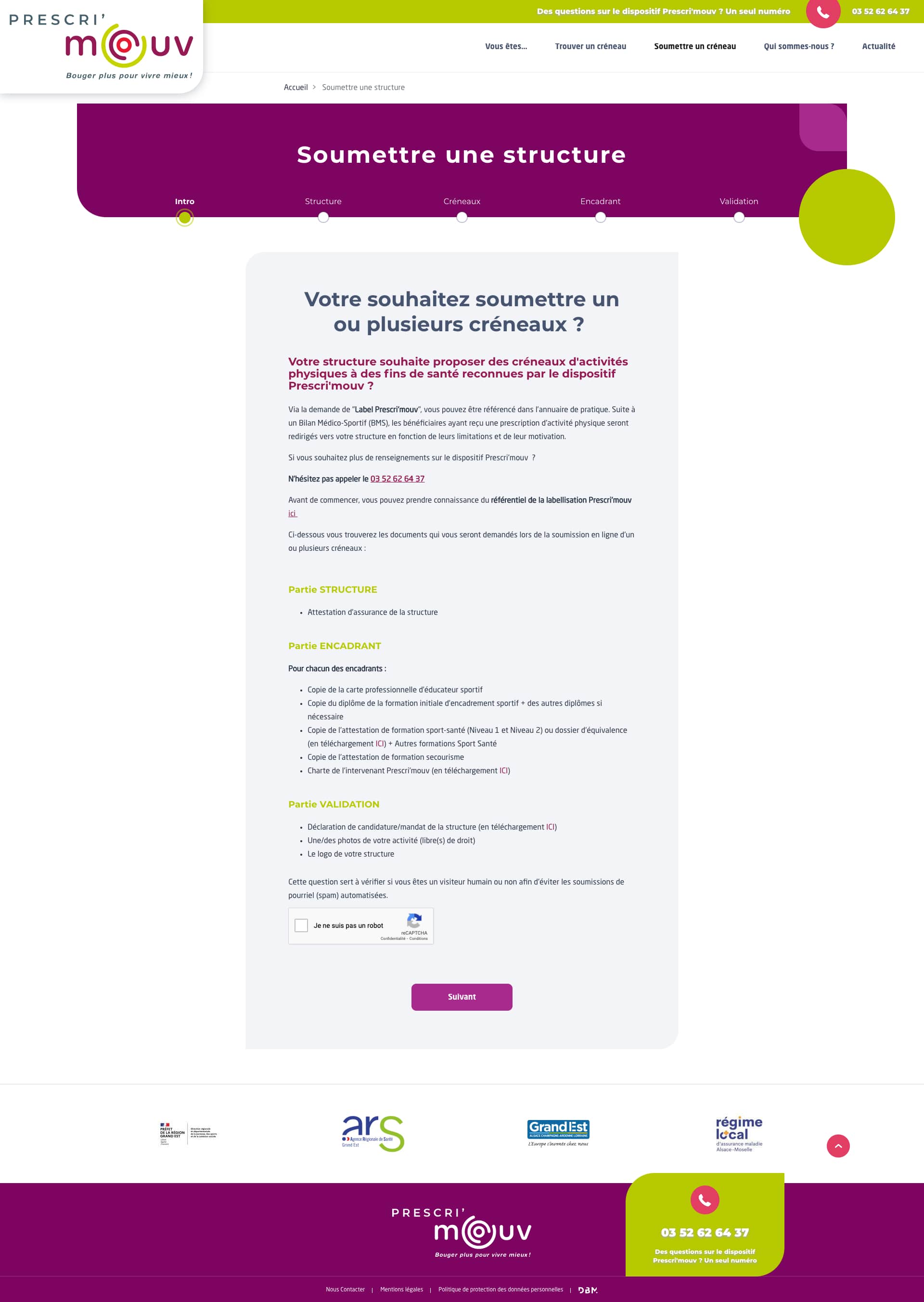 Soumettre une Structure - Intro page