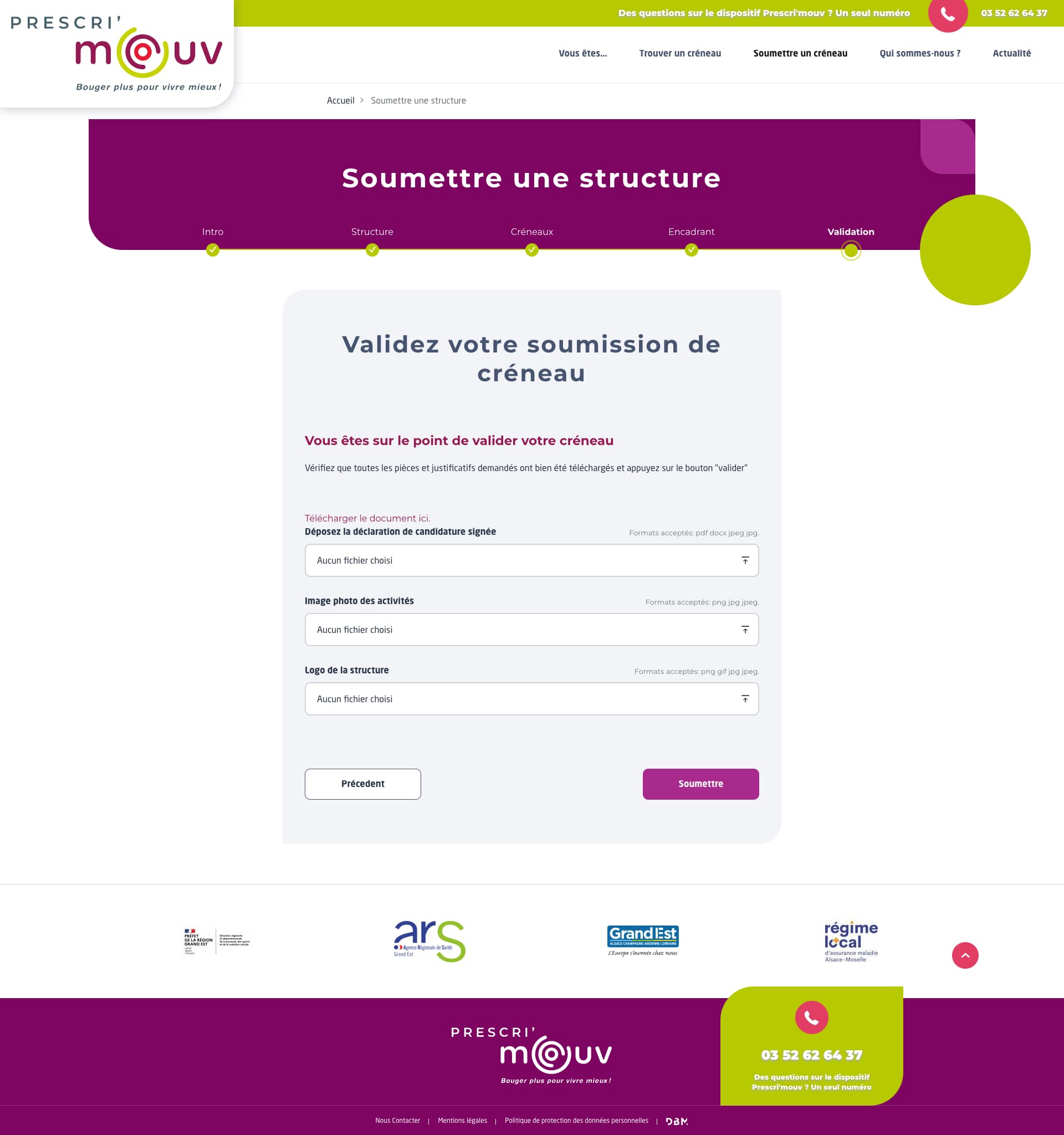 Soumettre une Structure - Validation page