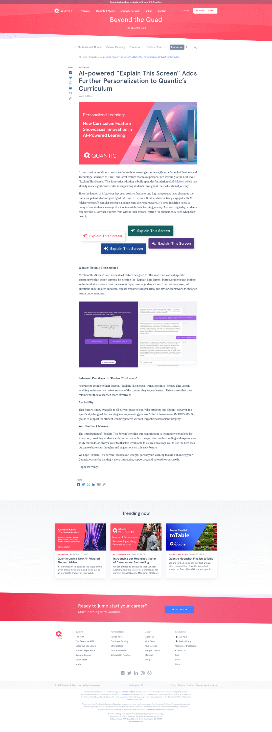 Blog article page