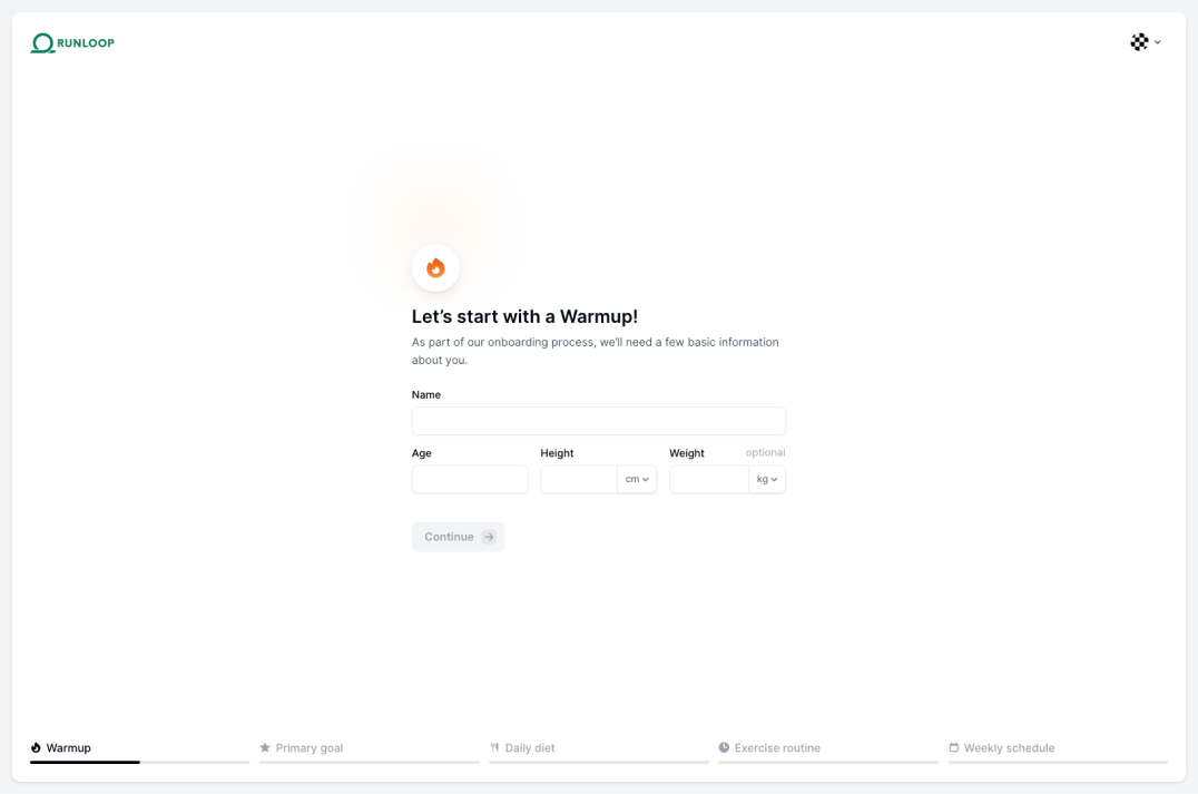 Personal Trainer Assistant - Warmup Step (empty) page
