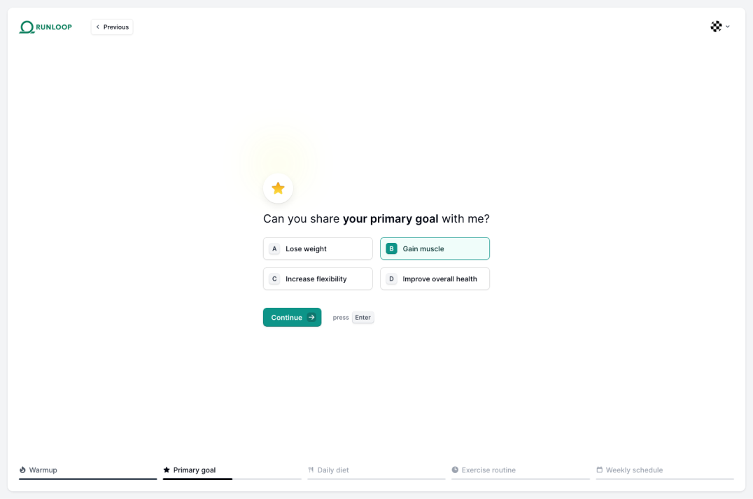 Personal Trainer Assistant - Primary Goal Step page