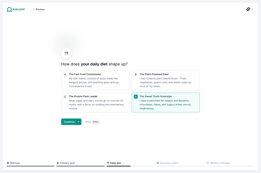 Personal Trainer Assistant - Daily Diet Step page
