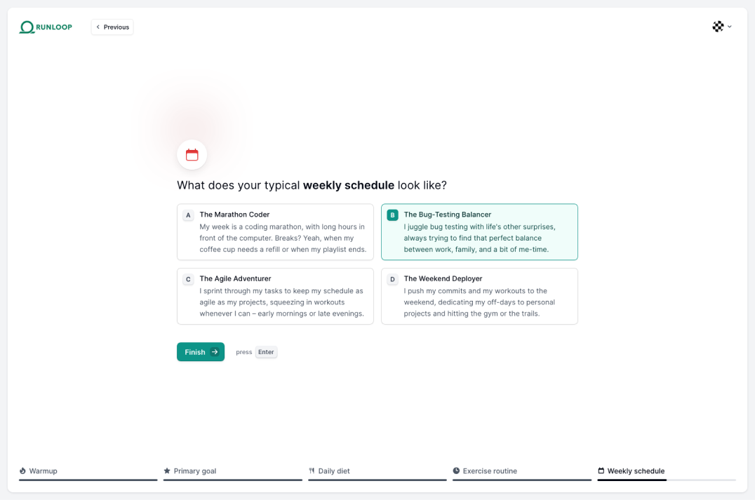 Personal Trainer Assistant - Weekly Schedule Step page
