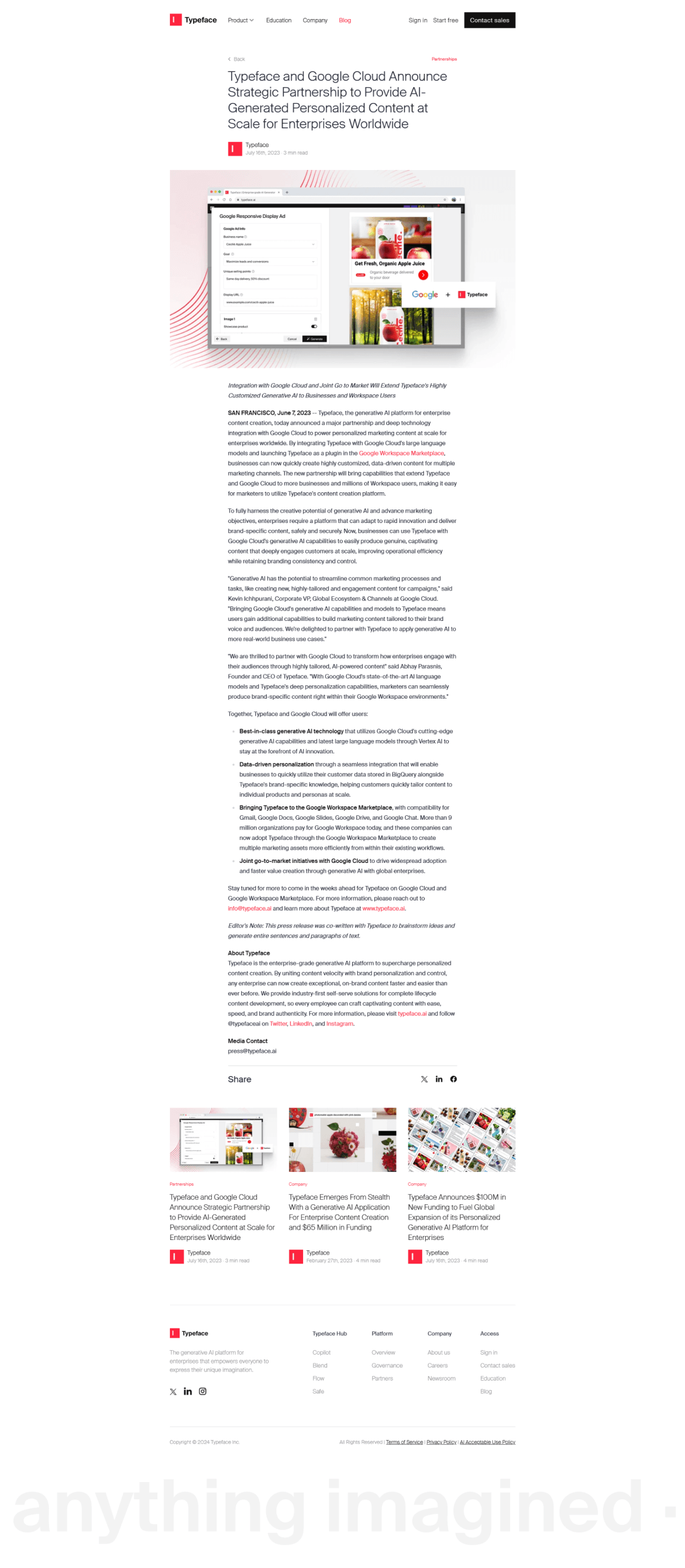 Blog article page